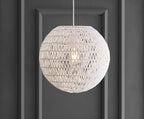 JONATHAN Y 15.7" White Modern Bohemian Woven LED Pendant Light, Adjustable Hanging Ceiling Lamp for Kitchen Island Dining Room, Paper Wicker Shade, Bulb Included JYL6503A - color: White