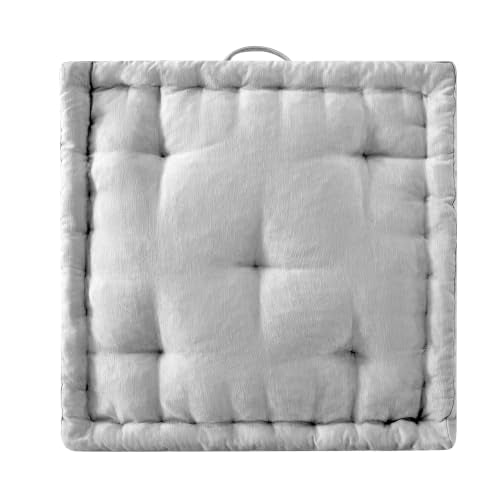 Intelligent Design Floor Pillow - Shredded Foam Filled Meditation & Yoga Cushion, Chenille Tufted, Handsewn Scalloped Edge, Oeko-TEX Certified, Azza, 24" x 24" x 5" Grey - color: Grey, size: 24"W x 24"L x 5"H
