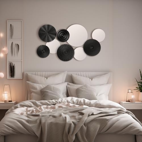 Blulu 9 Pcs Black Mirror Wall Decor Metal Round Home Art Decor Decorative Modern Circle Mirror Wall Art Sculpture Hanging Decorations for Home Living Room Office - color: Black
