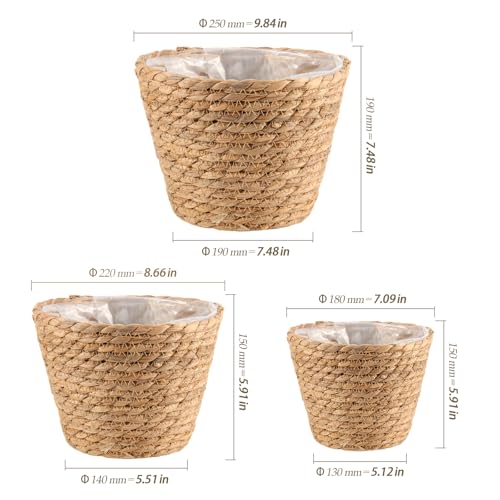 4 Pack 10 in 8.7 in 7 in Seagrass Planter Basket for Indoor Outdoor Plants, Decorative Woven Flower Pot Cover Fits Most Plant Containers