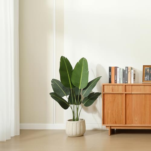 Ferrgoal 4FT Artificial Bird of Paradise Plant with Decorative Basket, Tall Faux Palm Tree with 8 Trunks, Realistic Silk Greenery for Home Office Indoor Outdoor Décor - size: 4 ft