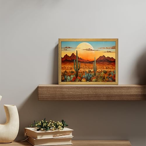 Framed Western Desert Sunset Cactus Wall Art, Vintage Southwest Nature Landscape Canvas Print, Rustic Wall Decor Picture, Boho Mexican Oil Painting for Living Room Bedroom Office bathroom 12x16 Inch - color: Landscape Painting C, size: 16"L x 12"W