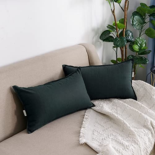 Jeanerlor Cotton Linen Decorative 12"x20" Lumbar Throw Pillow Case Cushion Cover with Twin Needles Stitch on Edge,for Wedding/Party/Gift/Car (30 x 50cm), Dark Green - color: Dark Green, size: 20" x 12" (Pack of 1)