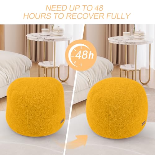 MeMoreCool Stuffed Round Pouf Ottoman Foot Rest, Floor Pouf Foot Stool with Soft Foam Chunk Filling, Small Round Ottoman Footstool Circle Footrest for Living Room, Yellow - color: Teddy Yellow