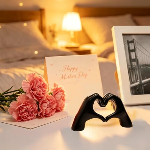FANTESTICRYAN Small Heart Hands Statues Hand Love Sculpture Cute Decorative Home Decor Ornaments for Living Room, Wedding, Office Desktop, Cabinets, Bookshelf, Gift for Mom (Small Black) - color: Black, size: Small