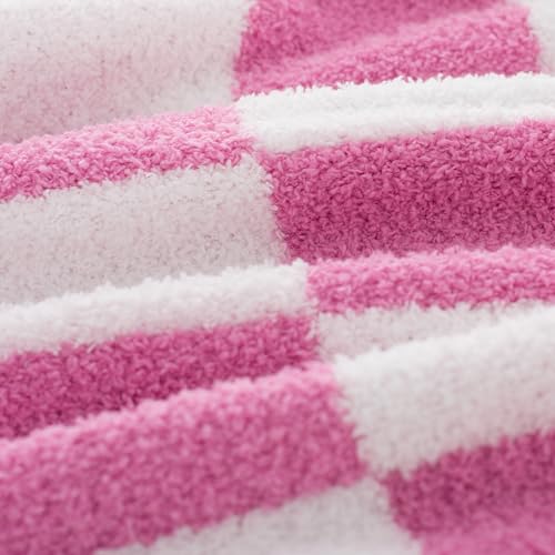 Carriediosa Checkered Throw Blanket 50" X 60", 400GSM Ultra Soft Microfiber Fuzzy Fluffy Reversible Cute Preppy Knitted Blankets Cozy Plush Fall Throws for Couch, Bed, Sofa, Hot Pink - color: Check - Hot Pink, size: 50" X 60"
