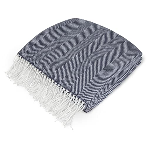 PAVILIA Navy Blue Herringbone Throw Blanket for Couch Bed, Decorative Outdoor Throw Blanket, Faux Cashmere Blanket Throw, Lightweight Accent Sofa Blanket Throw, 50x60 - color: Herringbone - Navy Blue, size: 50 X 60 Inches - Throw
