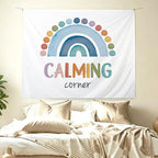 KBRCT Mental Health Tapestry, Boho Classroom Wall Tapestry, Calming Corner Boho Rainbow Wall Hanging Decor for Home Bedroom Office Classroom Calming Room, 50x60 Inch