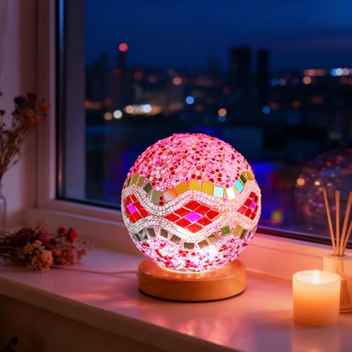 Turkish Mosaic Table Lamp Vintage Stained Glass Lamps Dimmable Decorative Lights for Valentine's Day Atmospheric Decor Lighting KTV/Bar Exotic Decoration (Baroque B - Pink, Baroque) - style: Baroque B Pink