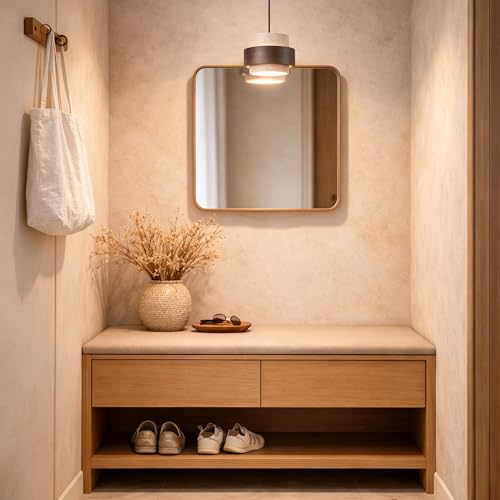 Natural Travertine Pendant Light, Modern Wabi-Sabi Hanging Lamp with Wood Accent, Minimalist Stone Ceiling Light Fixture for Kitchen Island, Dining Room, Cafe, Warm White LED Compatible