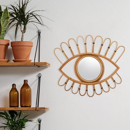 NUOBESTY Rattan Wall-Mounted Mirror 48x39cm Handmade Boho Decorative Vanity Mirror for Bedroom Entryway Woven Natural Fiber