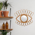 NUOBESTY Rattan Wall-Mounted Mirror 48x39cm Handmade Boho Decorative Vanity Mirror for Bedroom Entryway Woven Natural Fiber