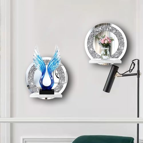 ZOLAPI Set of 2 Crystal Crush Diamond Candle Sconces, Gorgeous Silver Mirrored Wall Sconce, Candle Holder Glass Wall Decorations for Home Décor, Living Room, Dining Room.Round - color: Silver Mirror ◎