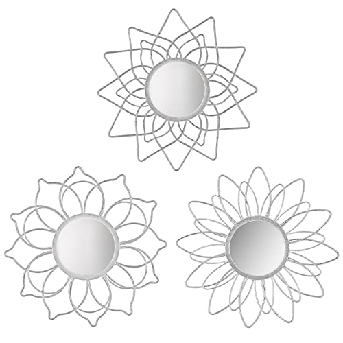 Silver Mirrors for Wall, 9 inch Metal Flower Mirrors Home Valentine Decoration, Valentine Wall Art Decorative Mirror Small Mirror for Living Room Bedroom, Entrance Set of 3 - color: Silver- B