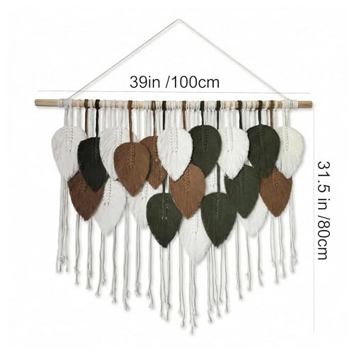Jditngp Large Macrame Wall Hanging Boho Woven Leaf Tapestry,Hand Woven Leaf Tassels Home Wall Decorations Bohemian Leaf Feather Large Wall Art Decor for Bedroom Living Room Apartment 39" Wx31.5 L - color: brown21