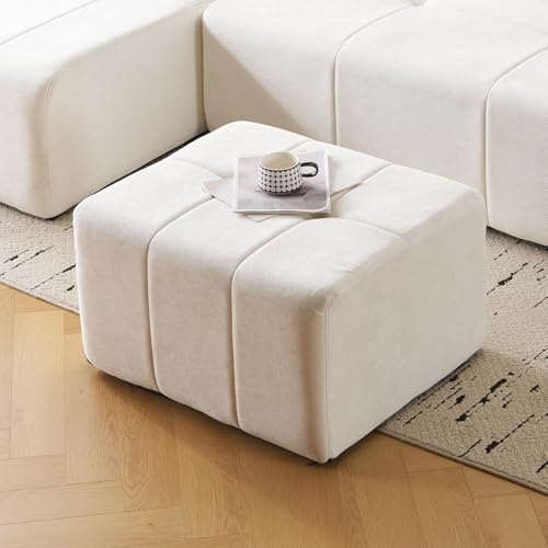 Square Stuffed Pouf Ottoman,Chenille Poufs with Foam Chunk Filling, 27.9 X 16.1 Floor Poufs for Sofa,Accent Foot Rest Stool for Living Room, Beige - color: Beige
