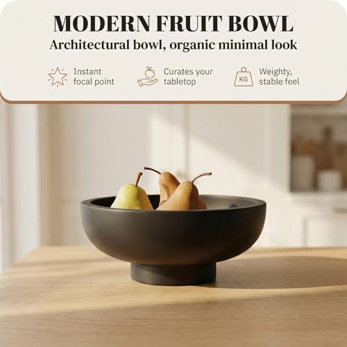 OAKOA Concrete Black Decorative Bowl for Home Decor - Black Fruit Bowl - Modern Pedestal Coffee Table Bowl for Entryway Table - color: Black