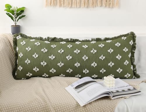 Boho Long Lumbar Pillow Cover 16x36 with Tassel Fringe,3D Flower Patterned Extra Decorative Long Lumbar Pillow Cover Case for Sofa Couch Bed Livingroom Farmhouse,Sage Green - color: Sage Green, size: 36" x 16" (Pack of 1)