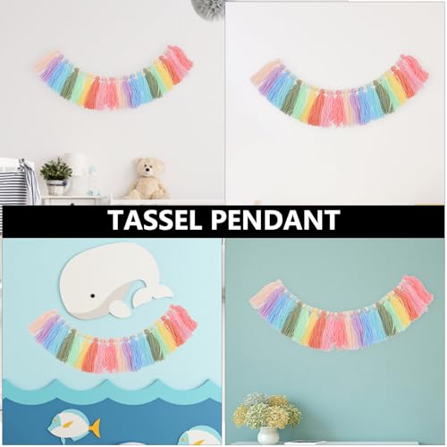 Artibetter Colorful Tassel Hanging Decor Wall Artwork Pendant with Wooden Beads, 94cm X 13cm Boho Fringe Wall Hanging for Home Decoration and Nursery Accent