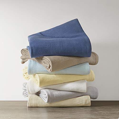 Madison Park Freshspun Basketweave Luxury Cotton Blanket Yellow 108x90" King Size Basketweave Premium Soft Cozy 100% Cotton For Bed, Couch or Sofa - color: Yellow, size: King