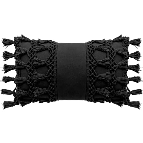 RAJRANG Black Lumbar Sofa Pillow Cover – 20x12 Inch Cotton Rectangle Throw Pillowcase for Sofa, Bed and Living Room Décor - color: Black, size: 20" x 12" Rectangular