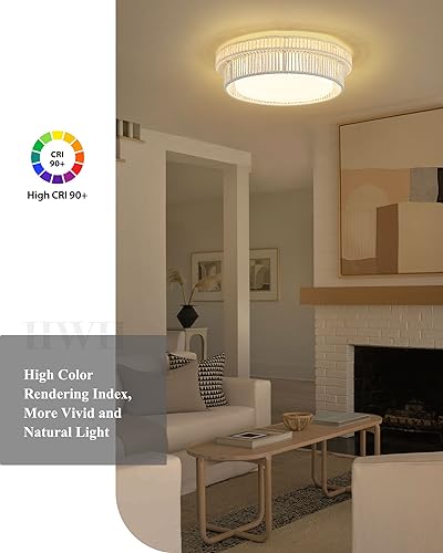 Rattan Ceiling Light Fixture, HWH 16'' Boho Flush Mount Ceiling Light 24W LED Close to Ceiling Lighting with Remote Control, 5CCT Hand-Woven Twine Coastal Lighting, 5HYS78MF-LED WH - color: White, size: 16 Inch