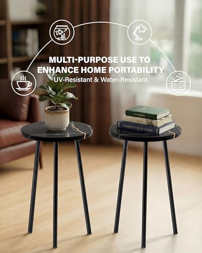 Plant Stand Indoor 2 Pack: Corner Wood 20 Inch Plant Stand Mid Century Modern Decor - Small Round Plant Table for Indoor Plants - Plant Holder for Patio Living Room Bathroom Office (Black Marble) - color: Black Marble, size: 20"&20"