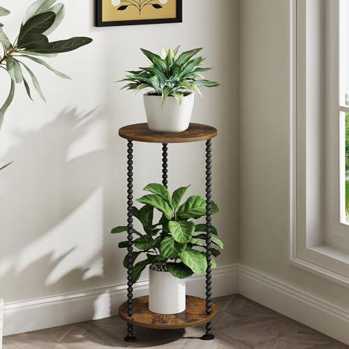 YINMIT Plant Stand Indoor, 2 Tier Small Plant Stand, 23" Tall Metal Spindle Poles Plant Stands, Corner Flower Pot Stand, Plant Tables Indoor, Planter Pot Holder for Balcony Garden Patio Living Room - color: Brown, size: 23.2 In