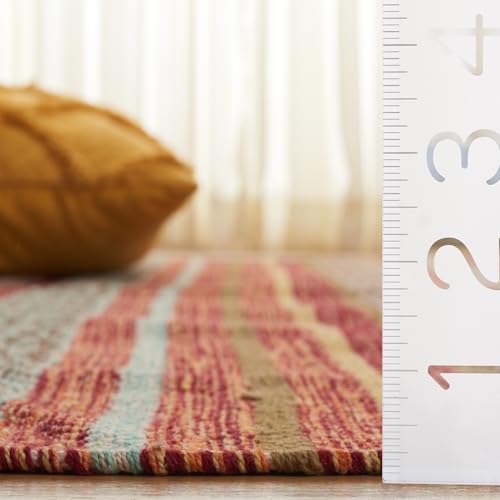 SAFAVIEH Area Rug 8x10 - Montauk Collection - Large - Rust & Multi, Handmade Cotton, Boho Stripe Fringe Design, Ideal for Living Room, Bedroom, Office, Dining Space (MTK901D) - color: Rust/Multi, size: 8' x 10' (Rectangular)