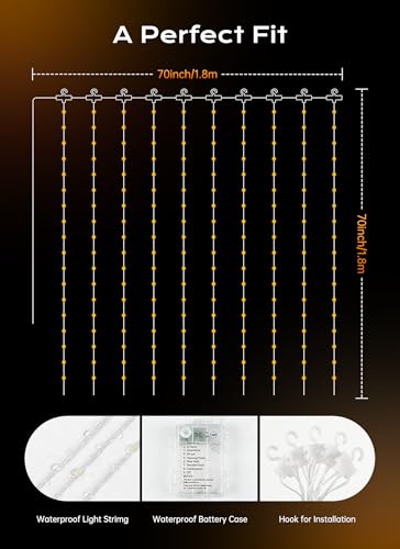 Brightown 180 LED Shower Curtain Lights, 70 Inch Warm White IP65 Waterproof Fairy Lights Battery Operated String Lights, 8 Modes Waterproof Christmas Lights for Indoor Outdoor Decor(No Curtain) - color: Warm White, size: 1 Pack-180 LED-Battery Powered