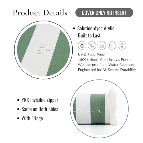 Hofdeco Premium Coastal Hampton Outdoor Performance Bolster Pillow Cover Only, 6"x20" Water Repellent, UV and Fade Resistant for Backyard, Couch, Poolside, Green Woven Beach Stripes - color: Green Beach Stripes 6"x20"
