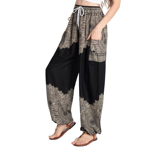 Tranquil Threads Women's Harem Pants with Pockets and Drawstring, Hippie Boho Yoga Clothes - color: Smokey Black, size: X-Small