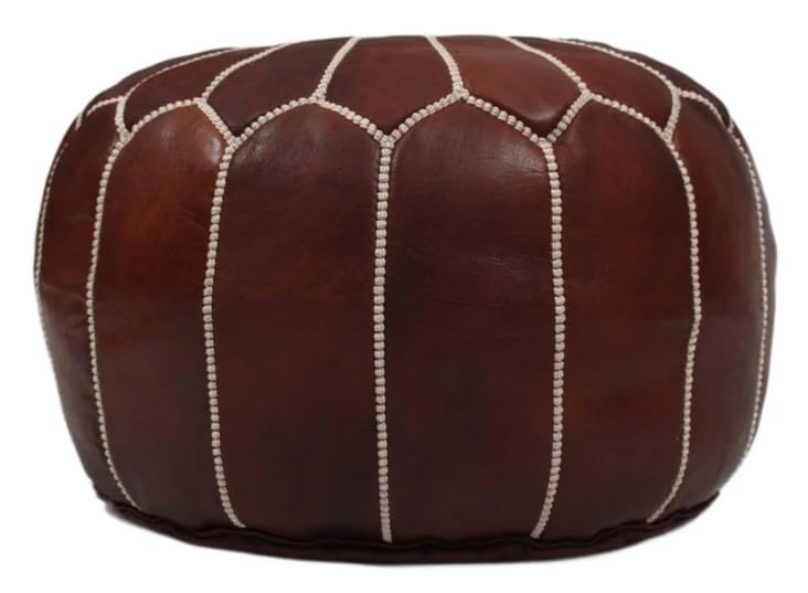 Moroccan Handmade Genuine Leather Pouf unstuffed Ottoman, Round Footstool, Living Room and Bedroom,Chair Foot Rest,Gift Wedding,Housewarming Gifts New Home,Floor Chair