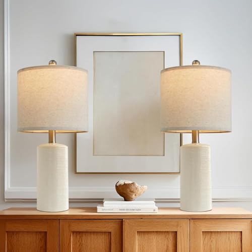 G-SAFAVA 20.25'' Ceramic Table Lamps Set of 2 Small Farmhouse Bedside lamp Creamy White Modern Nightstand End Table Lamps for Living Room Bedroom Study Office - color: Lime White