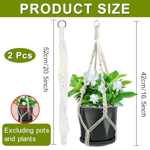 2 Pack Macrame Plant Hangers, 20‘’ Plant Hangers Indoor, Handmade Woven Cotton Style Hanging Plant Holder, Short No Tassels for Indoor Outdoor and Home Decor Hanging Planter - size: 20inch
