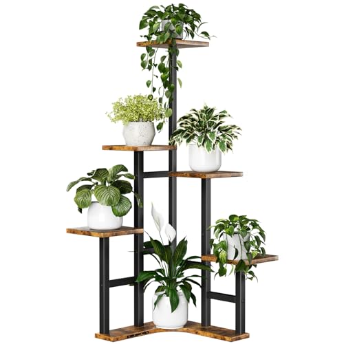 Yzosvki Corner Plant Stand Indoor, 6 Tiered Corner Plant Shelf Flower Stand for Multiple Plants, Plant Shelves Organizer Rack for Living Room, Balcony, Patio, Garden, Square Rustic Brown - color: Square-Rustic Brown, size: 6 Tier