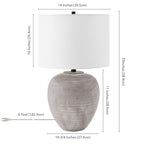 Henn&Hart 23" Modern 1-Light Table Lamp with White Fabric Drum Shade for Living Room, Bedroom, or Office, Rustic Earth