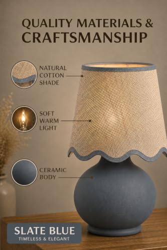 Benton Ceramic Table Lamp with Fabric Shade – 13" Bedside Accent Lamp for Bedroom, Living Room & Nightstand (Slate Blue) - color: Slate Blue