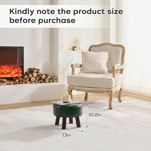 oakvivo 13in Small Foot Stool Ottoman, Round Faux Leather Foot Rest for Couch, Under Desk Pouf Footstool Footrest with Non-Skid Rubber Legs for Ling Room, Bedroom, 13''L x 13''W x 10.2''H, Green - color: Green
