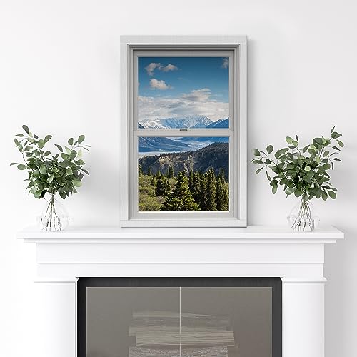 wall26 Canvas Print Wall Art Window View Blue Cloud Sky Mountain Range Forest Meadow Nature Wilderness Photography Digital Art Realism Decorative Rustic Landscape Colorful for Bedroom - 12"x18" - color: A33-2307-est02, size: 18"L x 12"W