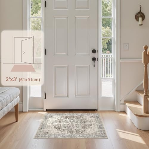 Tortania Area Rug 2x3 Doormat - Washable Vintage Oriental Farmhouse Soft Thin Indoor Carpet for Living Room Bedroom Hallway Entryway Kitchen - Brown Blue - color: Brown Blue, size: 2' x 3' (Rectangular)