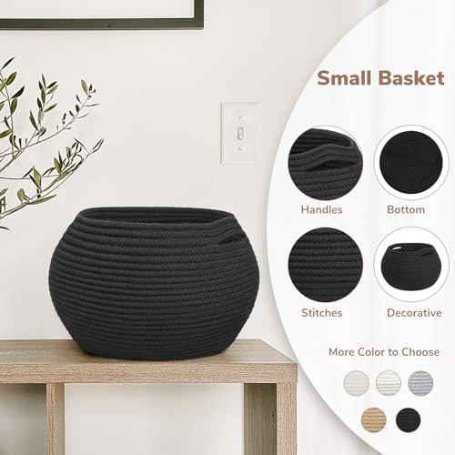 Goodpick Small Rope Storage Basket, Black Round Baskets for Socks, Dog Toys, Towels, Cute Baby Basket for Living Room, Bedroom, Nursery, Towel Baskets for Bathroom, 10 x 8.3 inches - color: Black, size: 10"D x 8.3"H