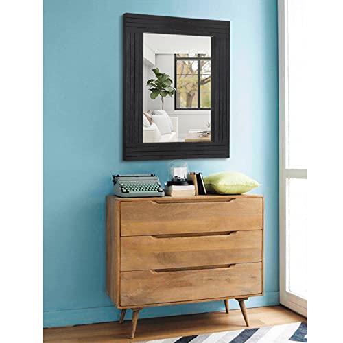 Black Vintage Rustic Wood Framed Wall Mirror Farmhouse Rectanglular Antique Decor Hanging Mirror for Bathroom Bedroom Living Room Entryway Large 20"x16" - color: Black, size: 20"L x 16"W