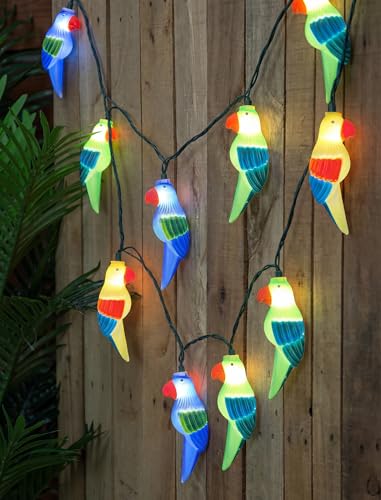 Outdoor Tropical Parrot String Lights Plug in, 8.5Ft Outdoor Hawaiian Decorative Patio String Lights with 10 Colorful Parrot Lights, Hanging Novelty Bird Lights for Deck Backyard Trees Stair Party - color: Parrot Lights