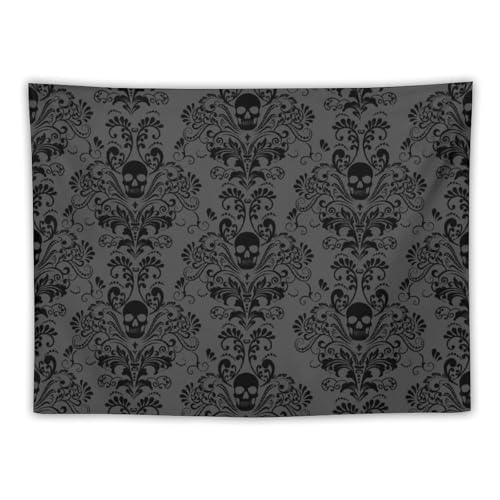 Black Damask Skull Tapestry,Antique Victorian Style Gothic Vintage Floral Bohemian Exotic Skull Wall Hanging Decor Tapestries for Bedroom Living Room 40"x30" - color: Gothic-5, size: 40"L x 40"W