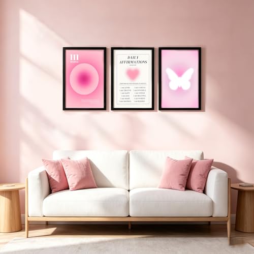 LIANGSU Black Framed Angel Number Affirmations Wall Art Pink Aura Gradient Butterfly Canvas Prints Boho Spiritual Positive Energy Wall Picture for Bedroom Living Room Office 12x16 Inch - color: Pink Affirmations Wall Art, size: 12x16 Inches
