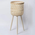 Nordic Style Rattan Flower Pot Indoor Balcony Living Room Plant Green Flowers Hand-Woven Wooden Tall Floor Flower Stand (Beige, 8.3x13inch(21x33cm))