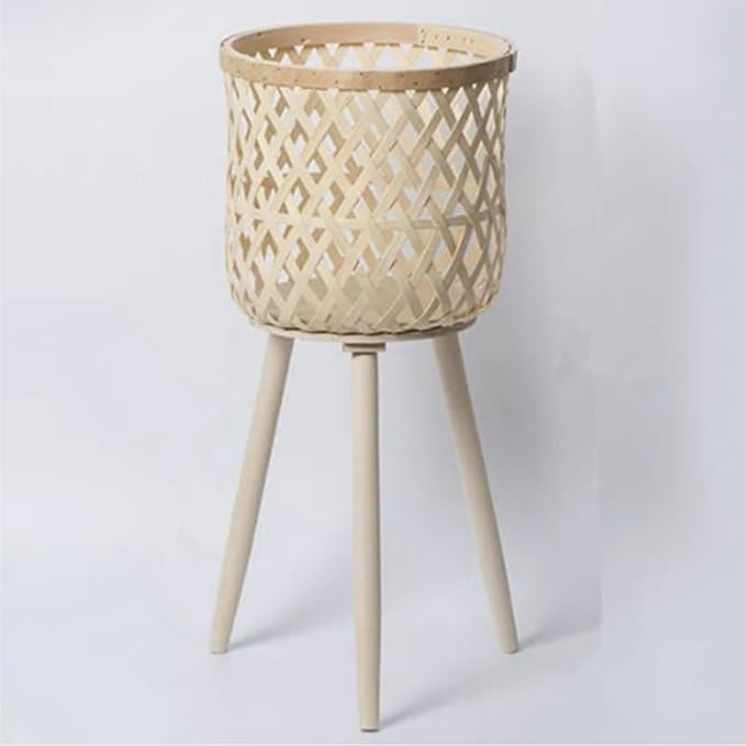 Nordic Style Rattan Flower Pot Indoor Balcony Living Room Plant Green Flowers Hand-Woven Wooden Tall Floor Flower Stand (Beige, 8.3x13inch(21x33cm))