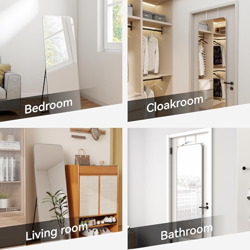 SCWF-GZ 57x20 Full Length Mirror Over The Door Hanging, Floor Stand/Wall Mounted Aluminum Alloy Frame Dressing Mirror for Bedroom Living Room 57 inch Silver - color: Silver, size: 57"L x 20"W
