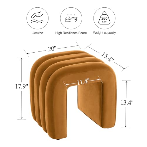 ONEVOG Velvet Pouf Ottoman, Small Ottoman Foot Rest for Couch, 18 Inch Cute Vanity Chairs for Makeup, Living Room Decorative, Sturdy Frame, Upholstered Modern Footrest for Bedroom, Dorm, Cognac, 2Pcs - color: Cognac